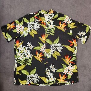 Aloha Hut Hawaii Shirt Mens 2X Black Hawaiian Floral Bird of Paradise‎ Rayon